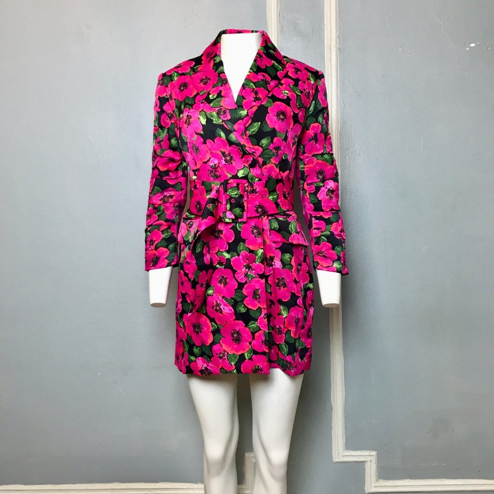 ZARA FLORAL PRINT BELT BLAZER SHORT DRESS